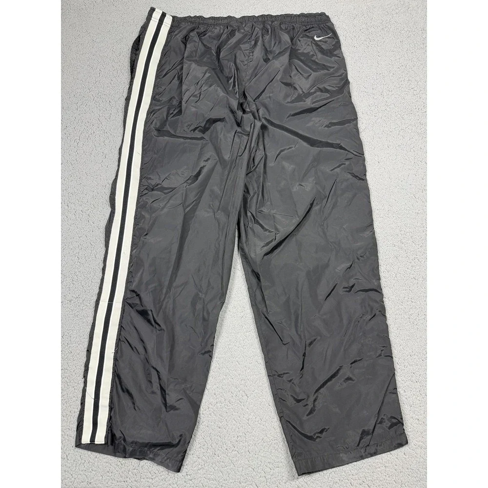 VTG‎ Nike Pants Mens 2XL Black Woven Track Snap Leg Side Stripe Warm Up Athletic